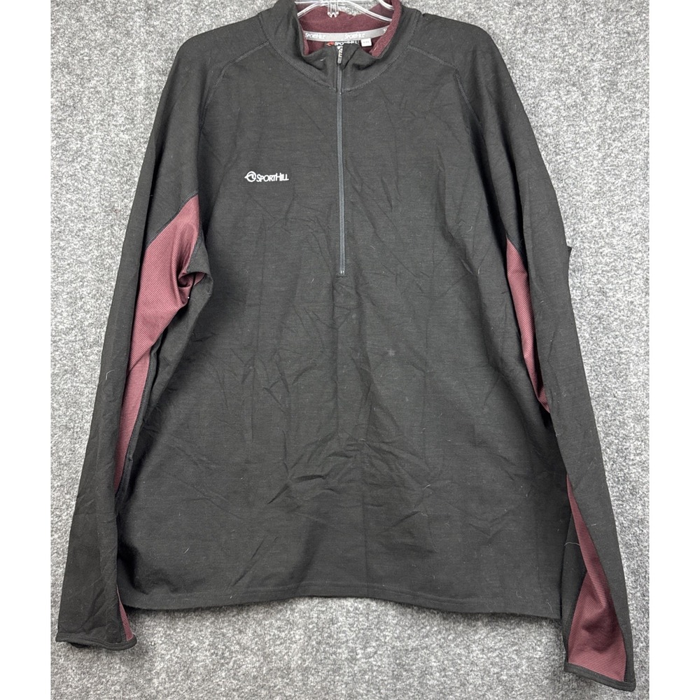 Sporthill Mens‎ XXL Black 1/4 Zip Pullover Shirt Mock Keck Black Burgundy